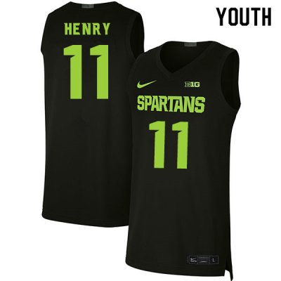 Youth Michigan State Spartans NCAA #11 Aaron Henry Black Authentic Nike 2020 Stitched College Basketball Jersey KL32I13ZS
